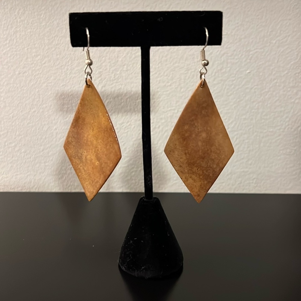 Hand Carved Wood Drop Earrings